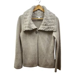 Sarah Spencer Wool Angora Cardigan Jacket Women M Beige Cable Knit Collar Winter